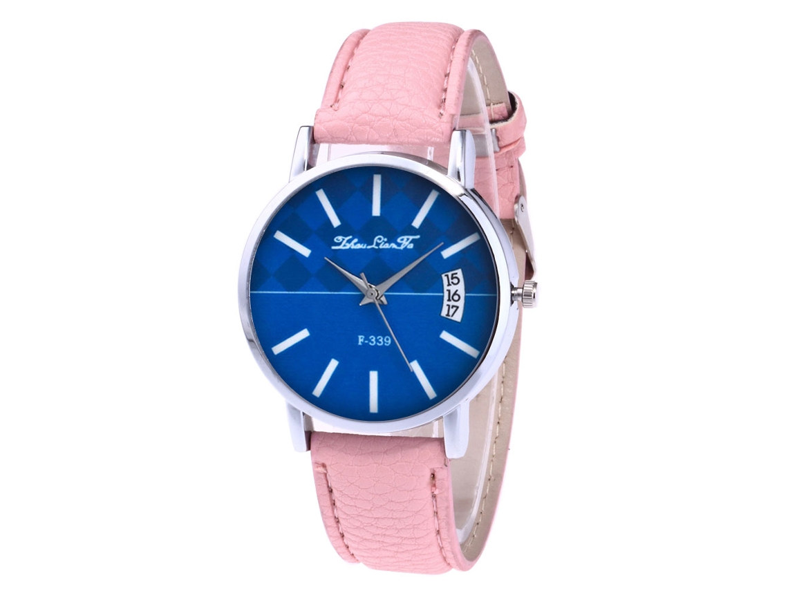 Relógio de pulso Young Student Quartz com pulseira de couro rosa