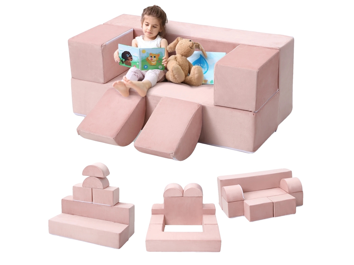 Sofá Infantil, Sofá Modular De Espuma, Solução De Assento Macio, Rosa