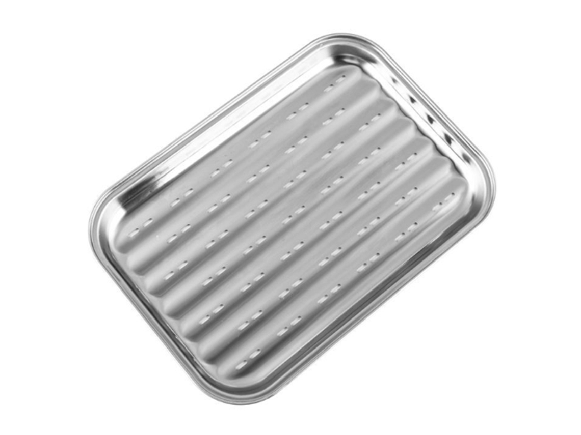Bandeja De Aço Inoxidável Retangular Com Furos Para Peixe Grelhado, Vapor De Arroz, Chapa Antiaderente