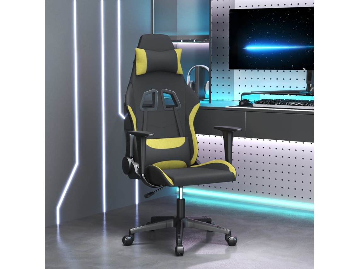 Vidaxl Cadeira Gaming De Massagens Tecido Preto E Verde-claro
