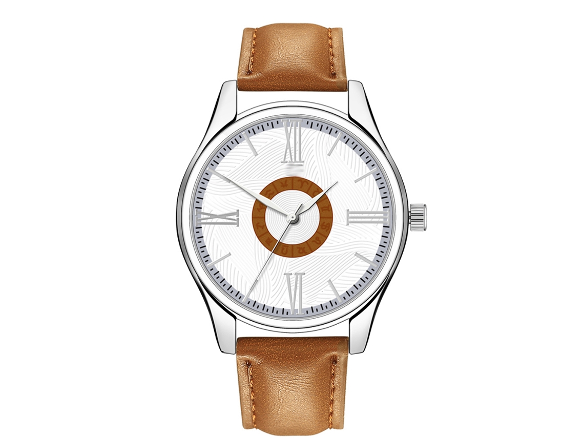 Relógio de Pulso Masculino de Quartzo com Pulseira Pu Estilo Elegante Café Claro Branco