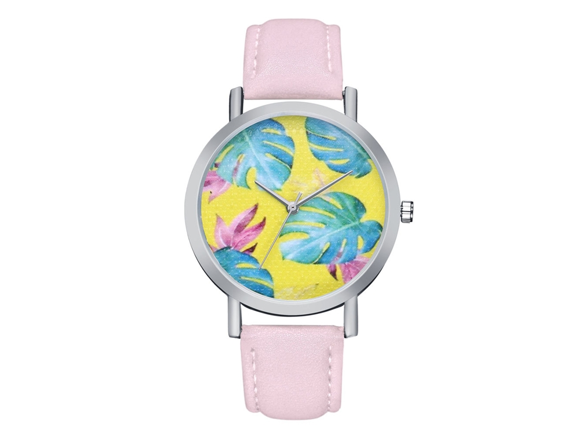 Relógio de Pulso Feminino Masculino Analógico de Quartzo Casual Simples Pulseira Pu Rosa