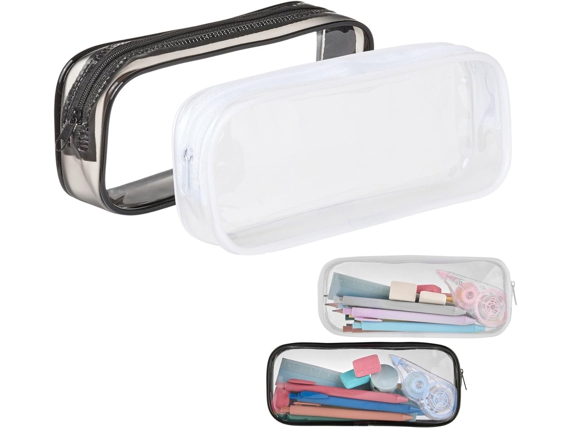 Estojo para Lápis, 2 Peças, Transparente, Escolar AQUAFORGE