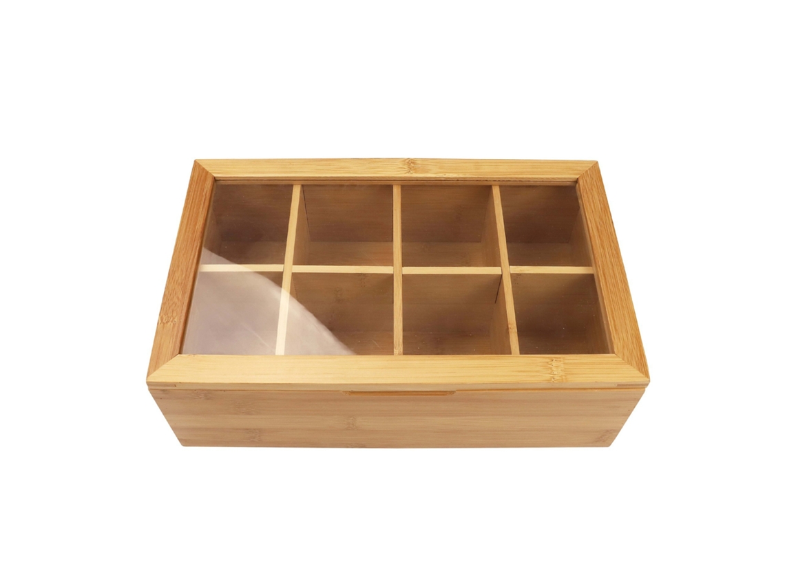 Caixa Organizadora Em Bambu Para Chá, Compartimentos Com Tampa, Organizador Para Saquetas De Café, 29 X 20 X 7 Cm