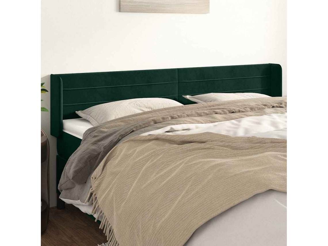 Vidaxl Cabeceira De Cama C/ Abas Veludo 183x16x78/88cm Verde-escuro