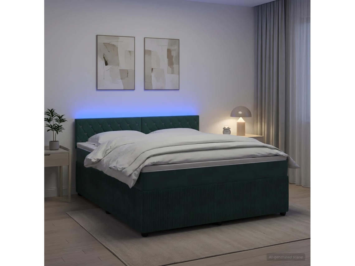 Vidaxl Cama Box Spring Com Colchão Verde-escuro 140 X 190 Cm Veludo