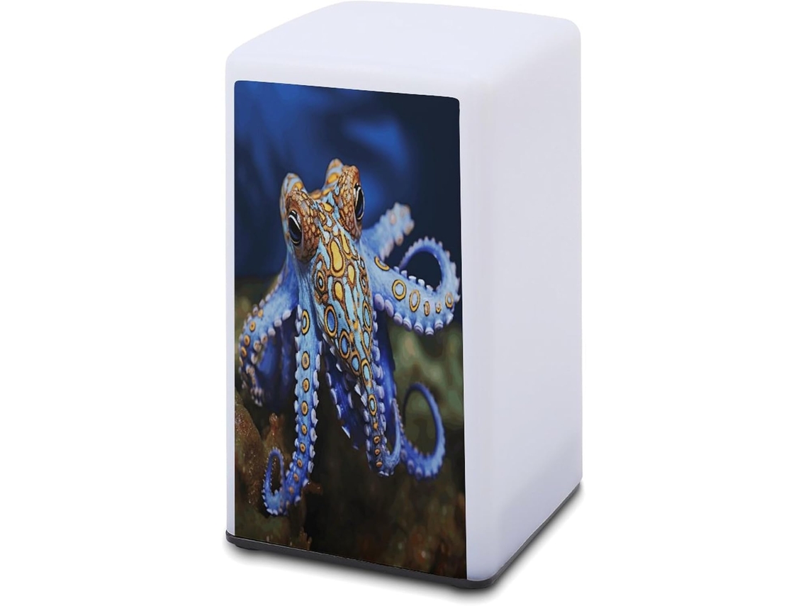 Luminária De Mesa Azul A Bateria Com Anéis Estampados Polvo, Ideal Para Leitura Em Escritórios E Quartos, Protegendo A