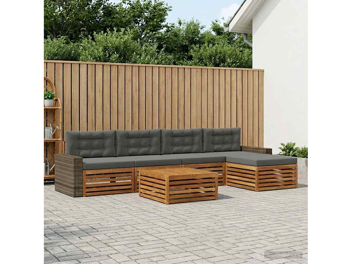 Vidaxl Conjunto De Sofás Para Exterior 6 Pcs Natural E Antracite