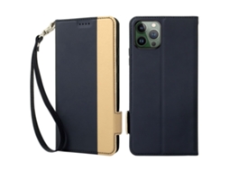 Capa Quedas Para Iphone 14 Pro Pele Sintética Anti-riscos Magnética Com Porta-cartões Azul