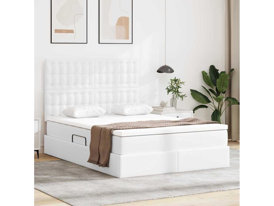 Vidaxl Cama Com Arrumação E Led Com Fitas Led Branco Puro 140 X 190 Cm