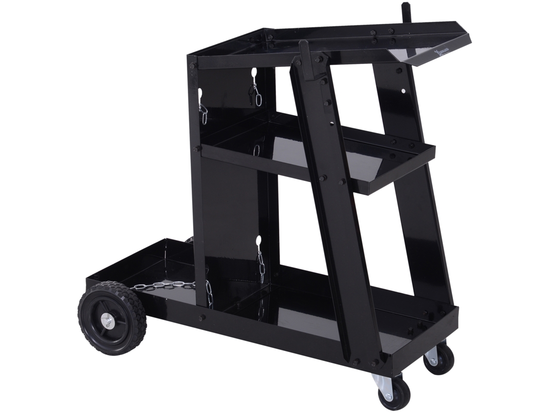 Carrinho De Ferramentas De 3 Níveis Com 2 Correntes De Segurança, Aço, 71x39x70 Cm, Preto