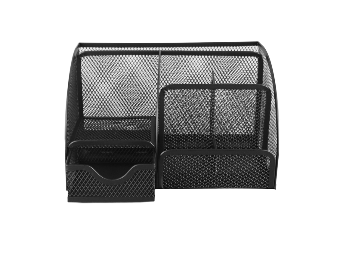 Organizador de Mesa de Escritório Multifuncional em Metal com 7 Compartimentos, Porta, Canetas e Gaveta, Preto BRILVIBERA