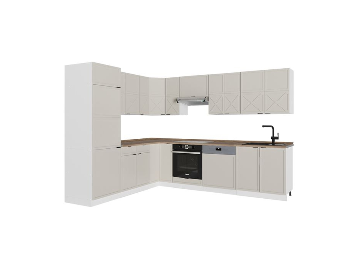 Fame Line Cozinha de Canto, 227x287cm, Pt Carvalho, Cinzabege/branco, Branco, Vicco