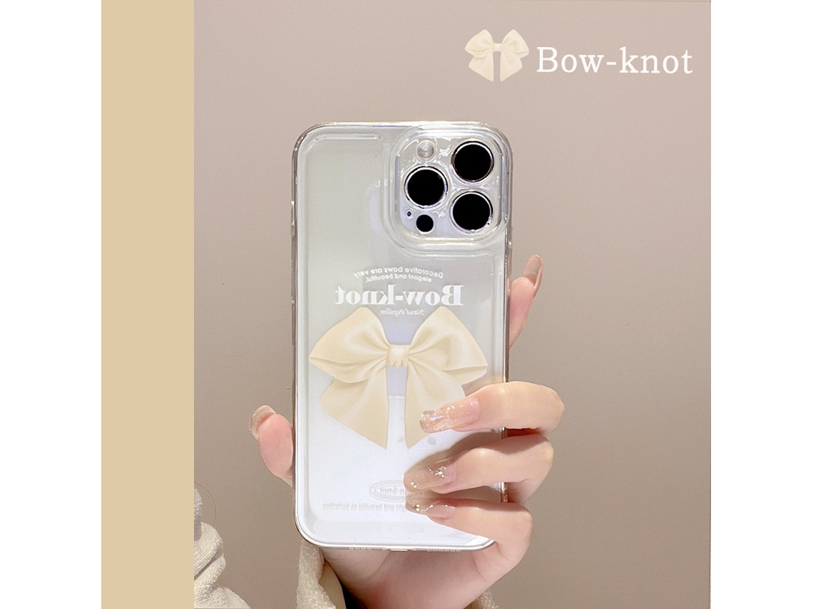 Capa Transparente Para Iphone 17 Pro Max, Cor Damasco E Branco, Com Laço Grande E Design Moderno. Cobertura Total E Toque Macio.