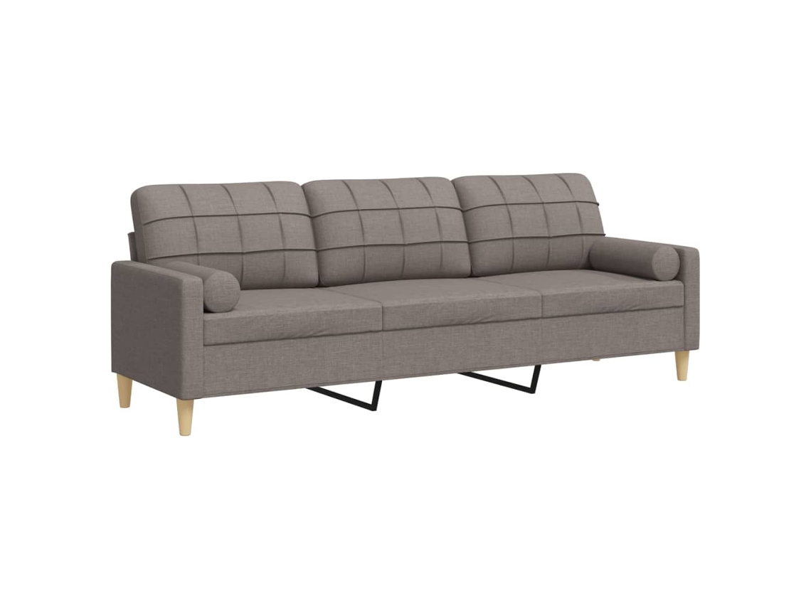 Sofá 3 Lugares com Almofadas 210cm Tecido Cinza Acastanhado MAISON EXCLUSIVE