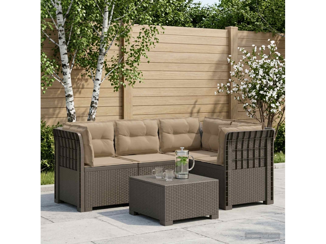 Vidaxl Sofá De Jardim Para 4 Pessoas Com Almofadas Visual Rattan Pp