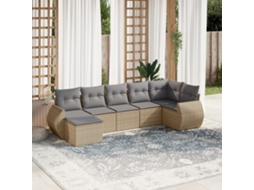 Vidaxl 7 Pcs Conjunto De Sofás P/ Jardim Com Almofadões Vime Pe Bege