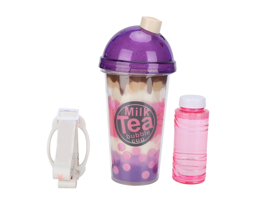 Mali máquina de Bolhas Elétrica Infantil Automática com Som Luzes Portátil Formato Copo Milk Tea Roxo Azul