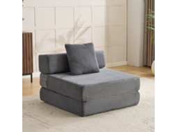 Sofá De Chão Compacto Conversível Com Apoio Para Cabeça E Braços, Cama De Solteiro, Tecido Veludo, Cinza Escuro