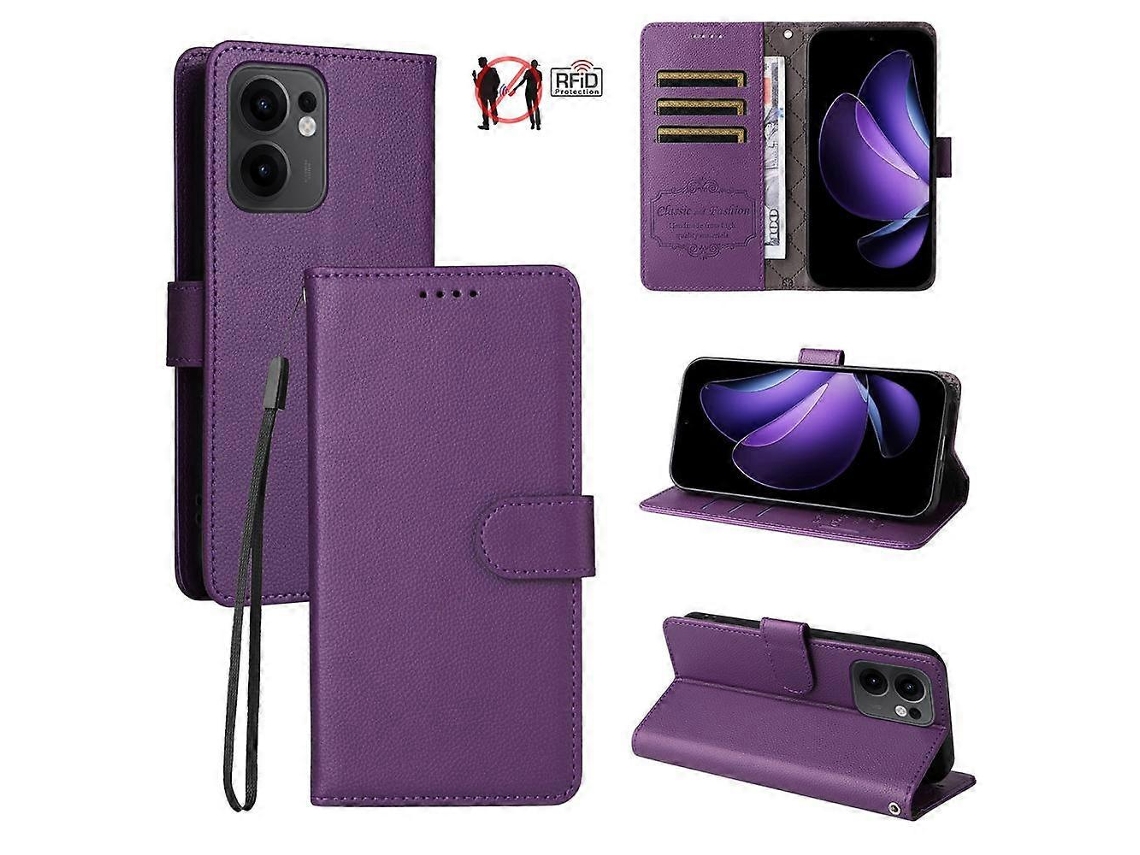Capa Carteira De Couro Com Textura De Lichia E Bloqueio Rfid Para 3 Cartões, Compatível Com Oppo Reno13 F 4g/5g.