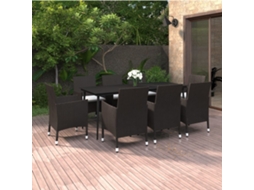 Vidaxl 9 Pcs Conjunto Jantar Jardim C/ Almofadões Vime Pe E Vidro