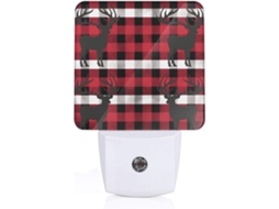 Kururi Luminária Noturna Com Estampa De Veado Xadrez, Sensor Crepuscular, Luzes Led De Tomada, Abajur De Parede