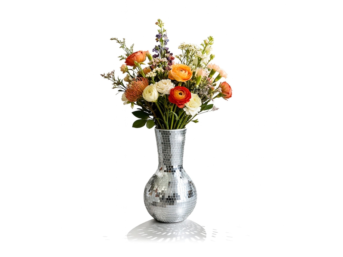 Vaso De Vidro Mosaico Espelhado Com Acabamento Refletivo