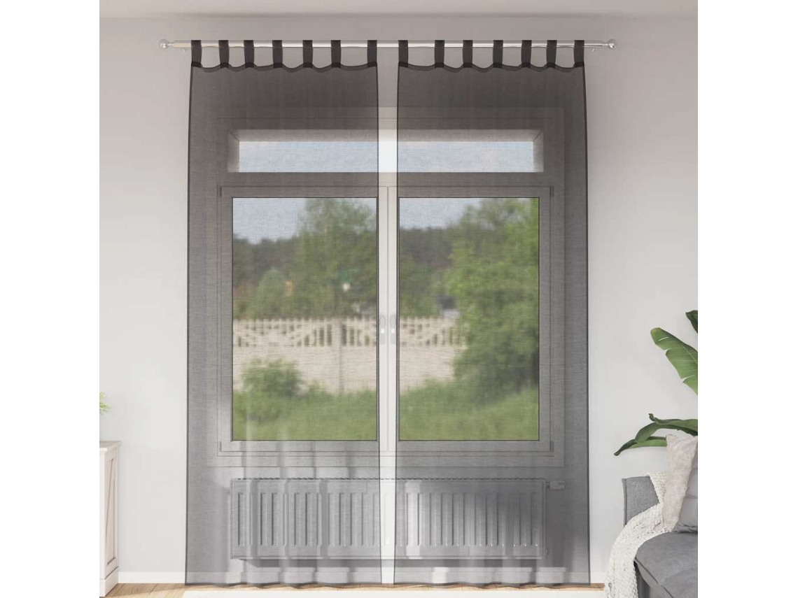 2 Pcs Cortinas De Voile Com Aba 2 Preto