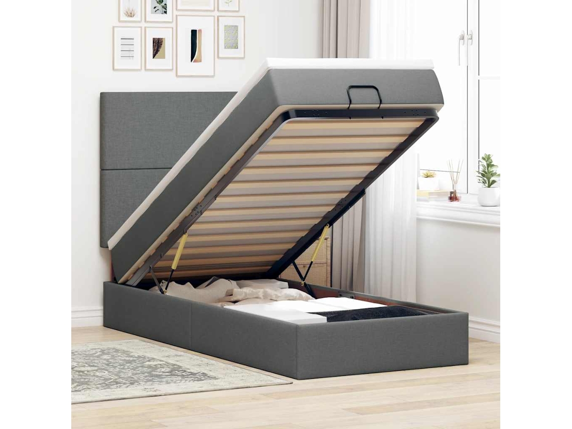 Vidaxl Cama Otomana com Colchão Leds 90x200cm Tecido Cinzento Escuro