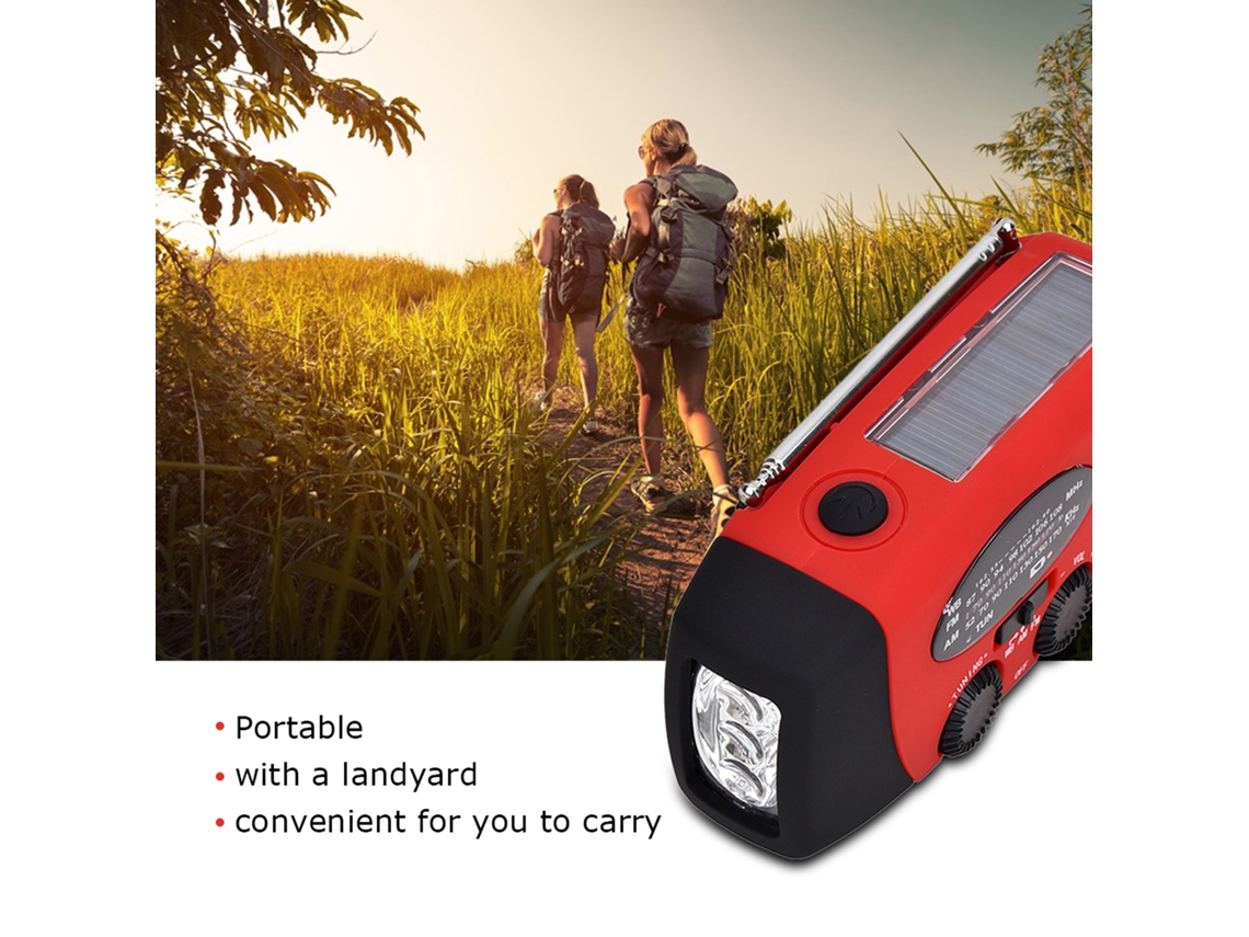 Rádio Emergência Portátil AM/FM/WB Solar com Lanterna LED, Manivela e Carregador USB | S/MARCA