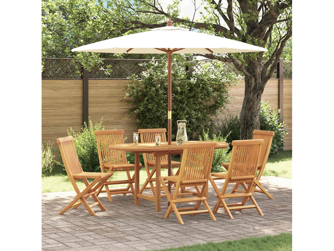Vidaxl Conjunto De Jantar Para Jardim 7 Unid. Castanho