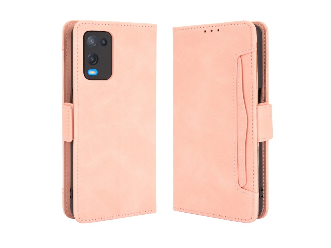 Capa para Oppo Oppo A54 4g Pele Sintética com Porta cartões Rosa1