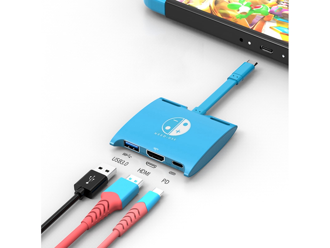 Yizhood 3 em 1 PD100W USB C Docking Station para 4K HDTV Hub para Nintendo Switch, Steam Deck Phone Ipad Laptop Azul