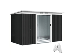 Casinha Jardim Exterior 280x130x172cm Portas Correr Base Ventilação Cinza Escuro