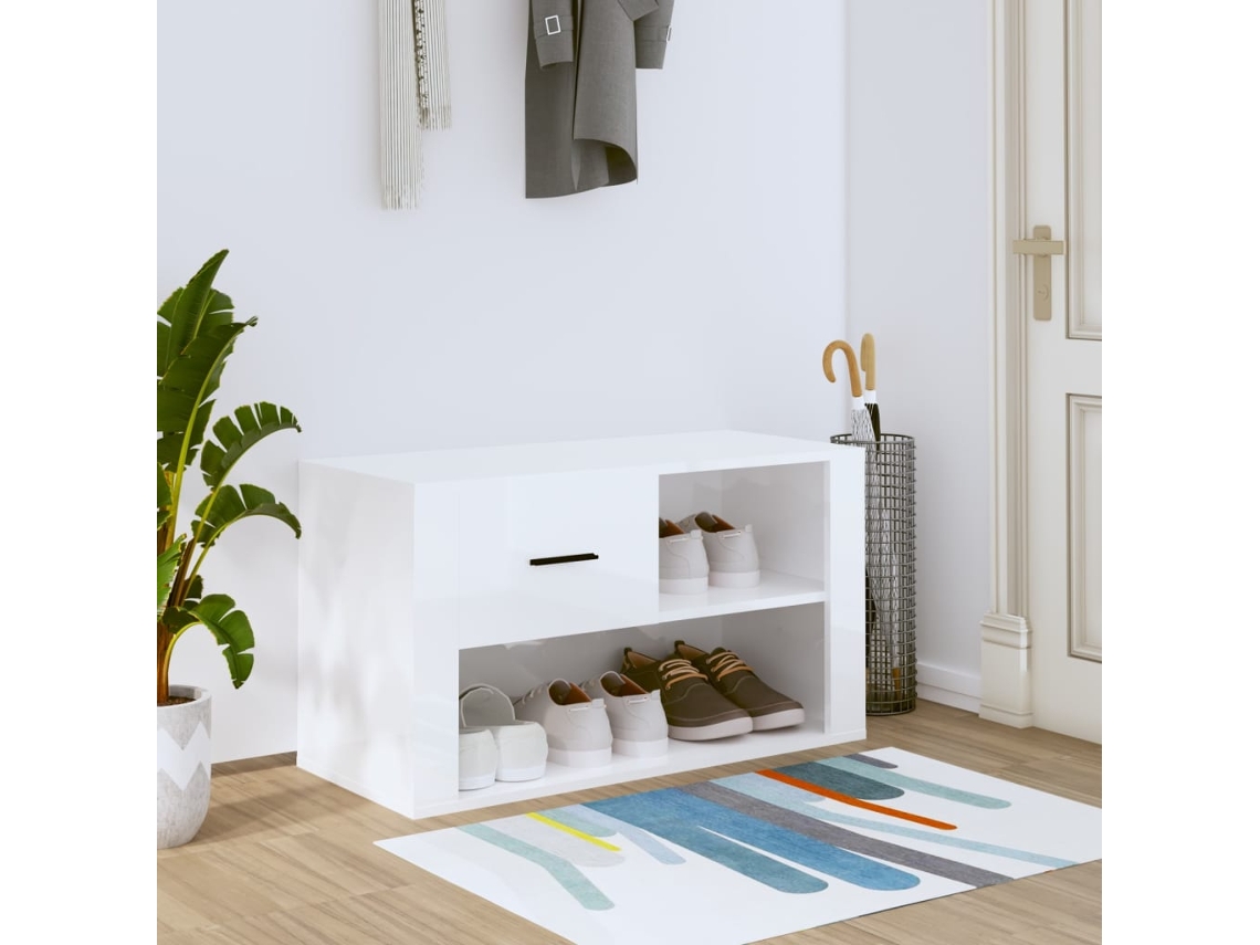 Vidaxl Sapateira 80x35x45 Cm Derivados De Madeira Branco Brilhante
