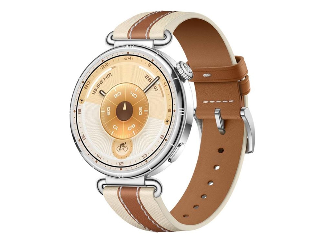 Bracelete Para Huawei Watch Gt 6 (41mm) - Couro Vegano - Costura Bicolor - Botão De Pressão Marrom Sela