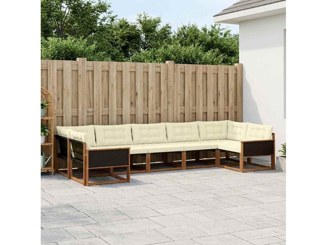 Vidaxl Conjunto De Sofás Para Exterior 7 Unid. Natural E Creme