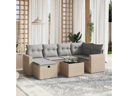 Vidaxl 7 Pcs Conj. Sofás Jardim C/ Almofadões Vime Pe Bege Misturado