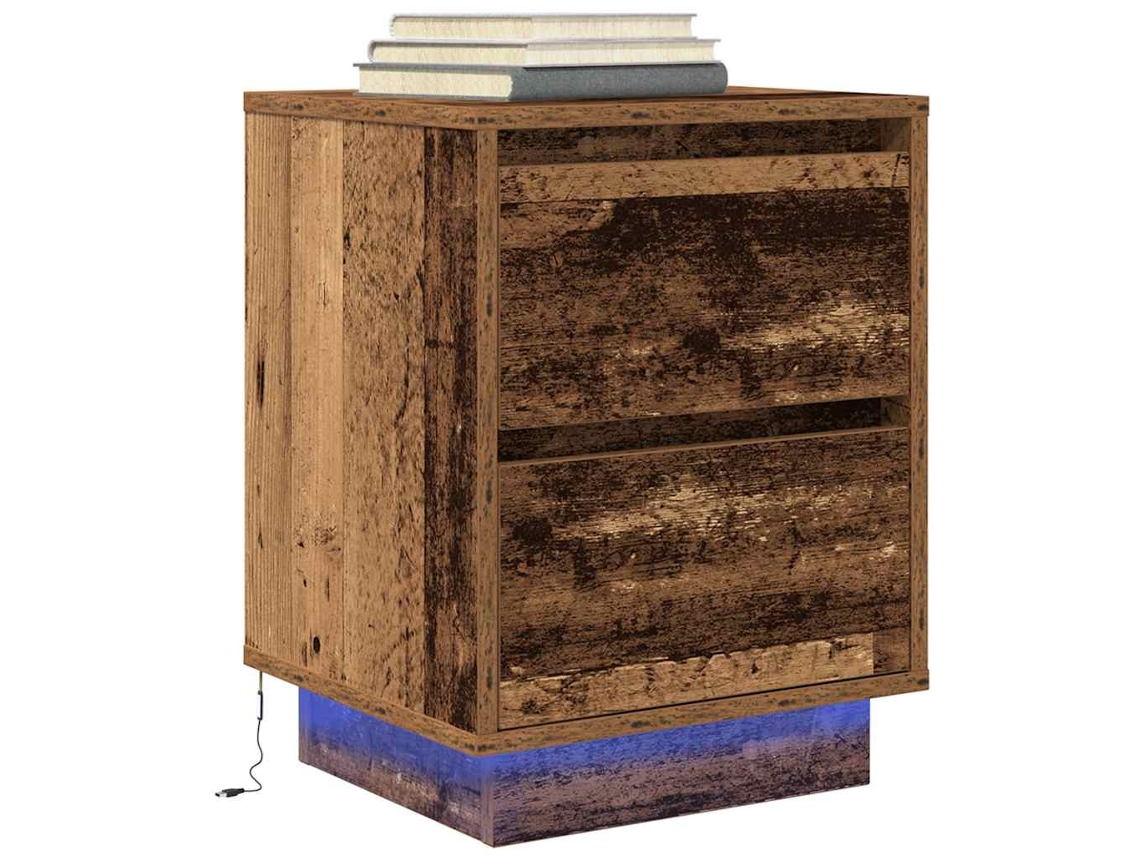 Mesa Cabeceira com Luzes Led Madeira Velha MAISON EXCLUSIVE (38x34x50 cm)