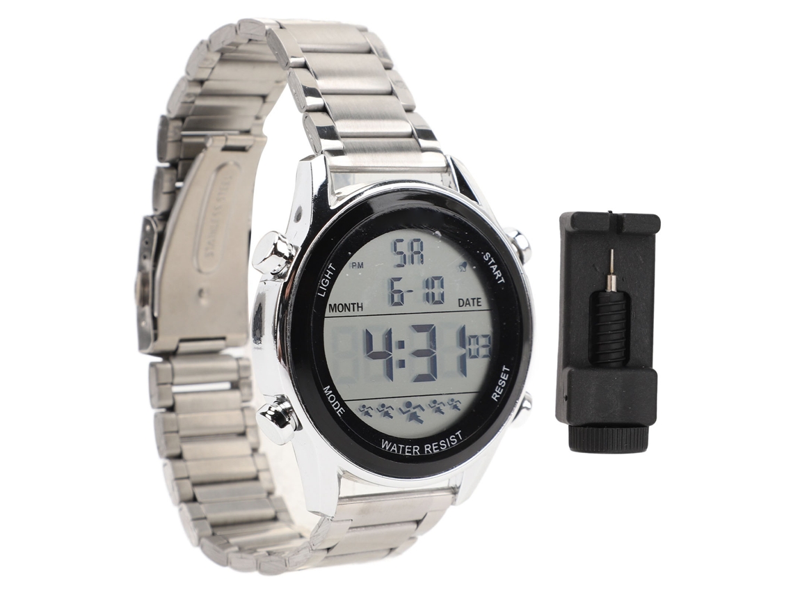 Relógio Digital Masculino Multifuncional Impermeável 50m Led Luz Noturna Pulseira Prata