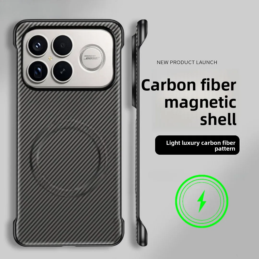 Capa Para Celular Poco F8 Pro (cinza Escuro, Sem Moldura) Com Textura De Fibra De Carbono, Resistente A Quedas E Com Carregamento Magnético.