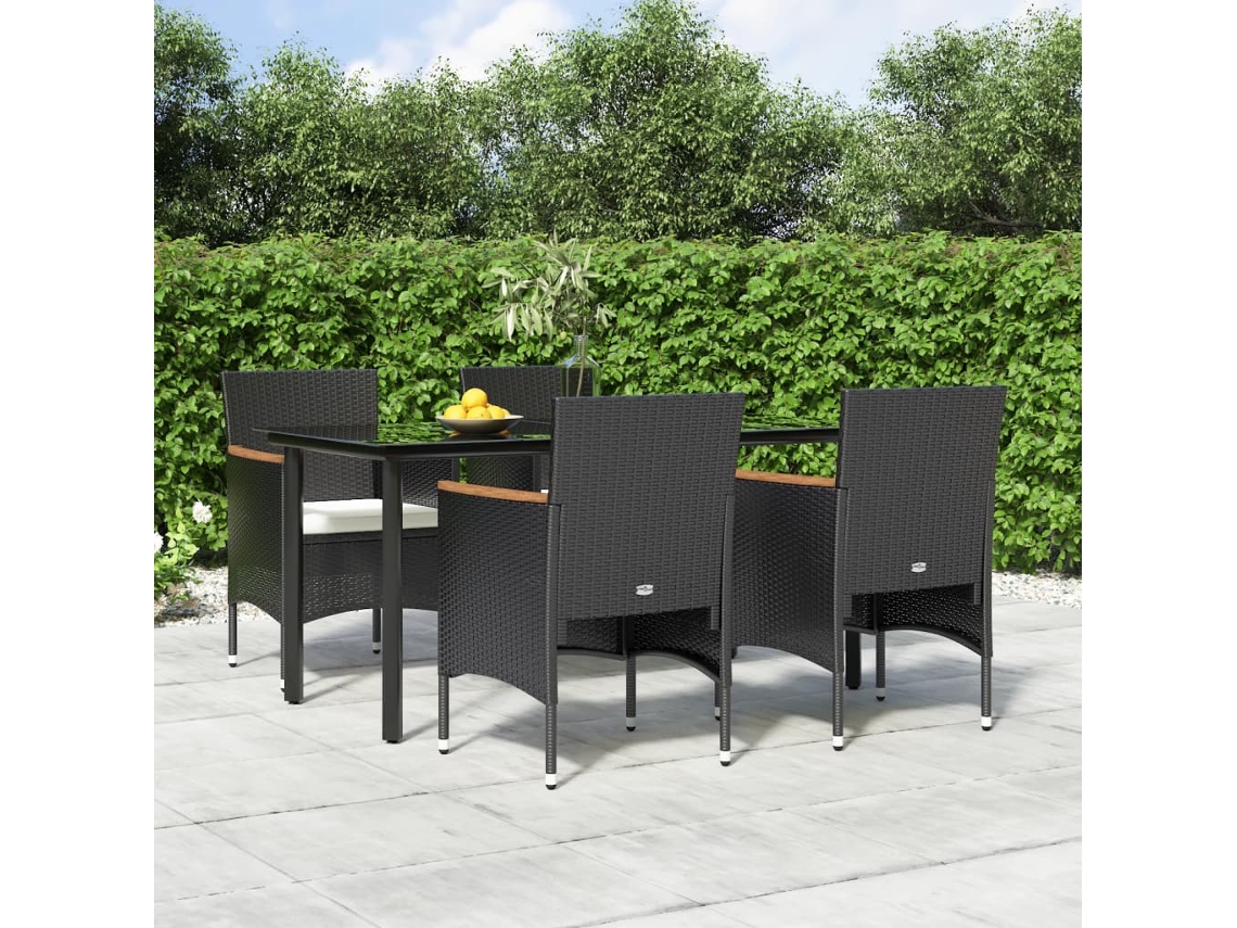 Vidaxl 5 Pcs Conjunto De Jantar P/ Jardim C/ Almofadões Preto