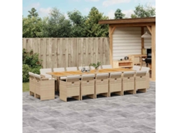 Vidaxl 17 Pcs Conjunto De Jantar P/ Jardim C/ Almofadões Vime Pe Bege
