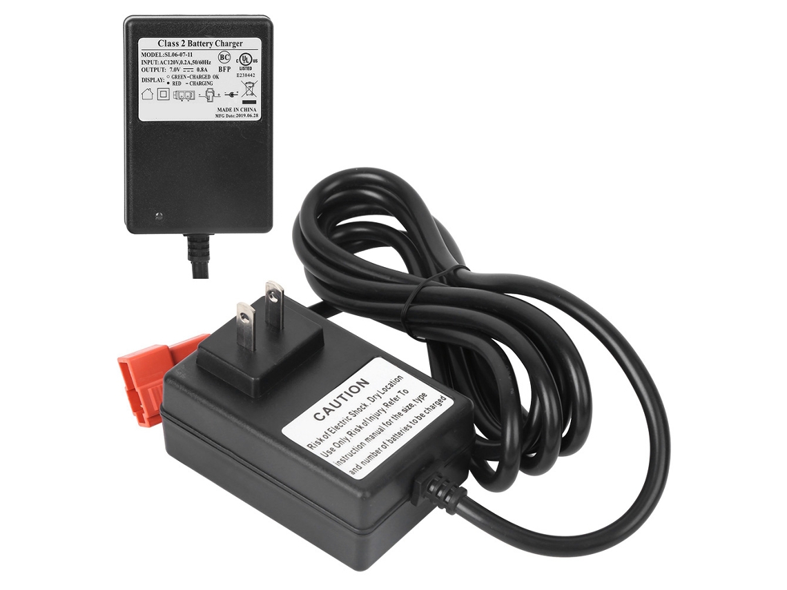 Carregador de bateria DC7V para carrinhos elétricos infantis com entrada quadrada, entrada AC110V.