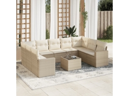 Vidaxl 10 Pcs Conjunto De Sofás P/ Jardim Com Almofadões Vime Pe Bege