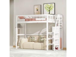 Cama Loft 90x200 Com Escadas, Berço De Madeira Branca Com Prateleira De Armazenamento, Roupeiro Simples