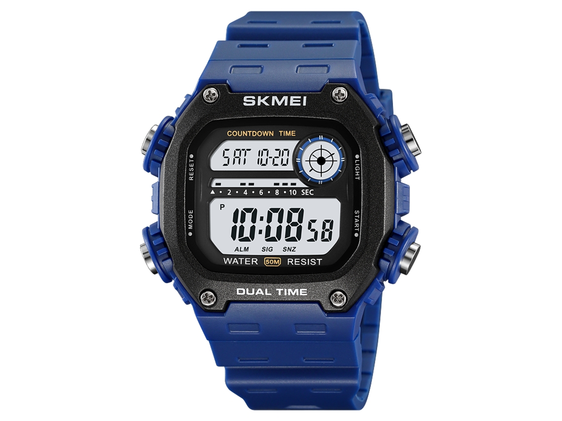 Relógio Esportivo Digital Masculino (azul E Branco), À Prova D'água, Multifuncional