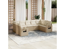 Vidaxl 9 Pcs Conjunto De Sofás P/ Jardim Com Almofadões Vime Pe Bege