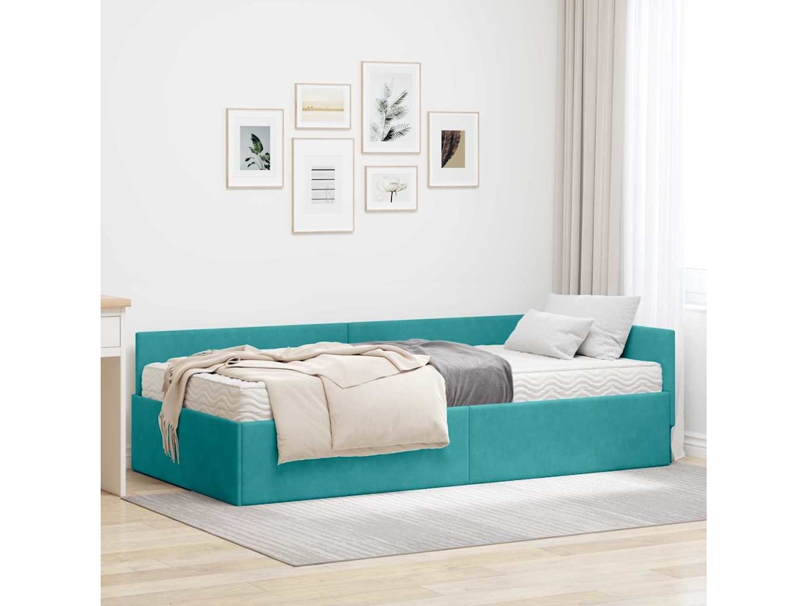 Vidaxl Estrutura De Cama De Canto Com Colchão 2 Unid. Turquesa Veludo