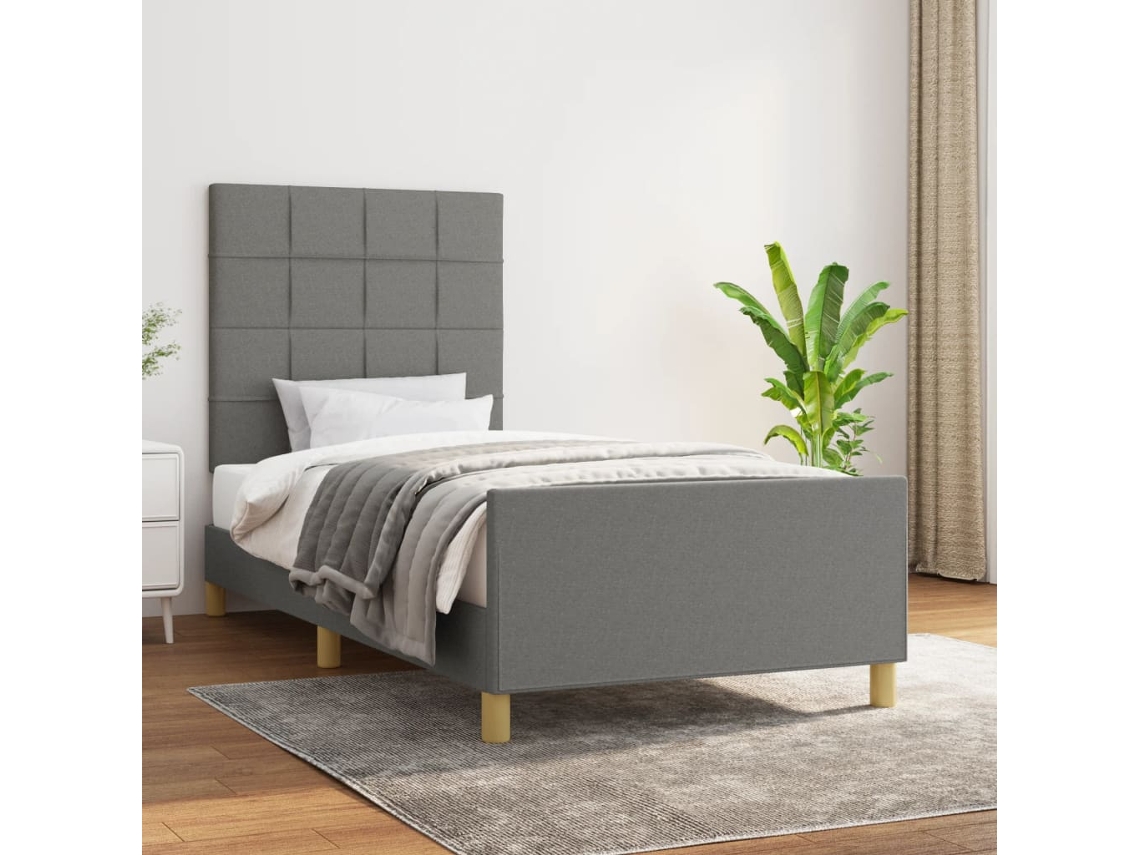Cama De Solteiro | Camas Para Quarto | Estrutura De Cama Sem Colchão 90x200 Cm Tecido Cinzento-escuro
